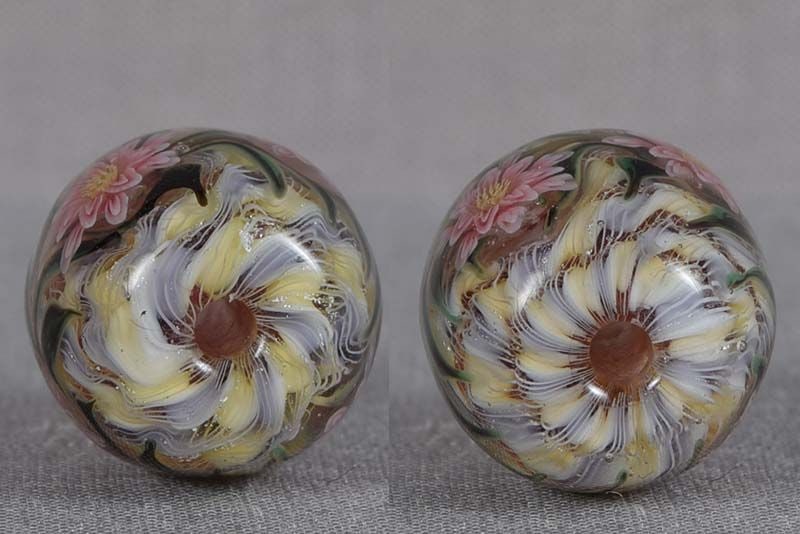 Japanese glass OJIME tombodama FLOWERS ribbon core - 4