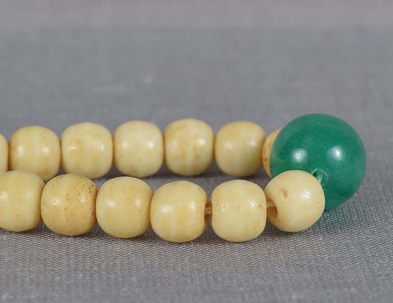 19c Chinese bone & jadeite BUDDHIST ROSARY mala - 3