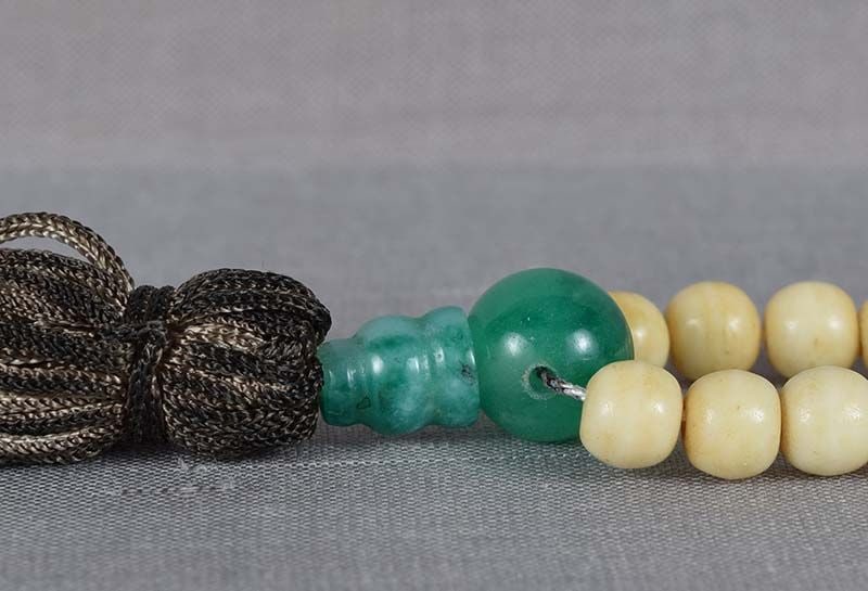 19c Chinese bone & jadeite BUDDHIST ROSARY mala - 4
