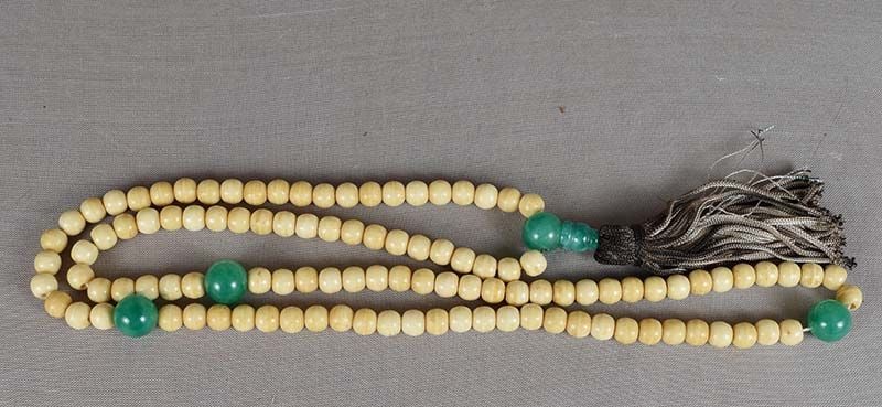 19c Chinese bone & jadeite BUDDHIST ROSARY mala - 5