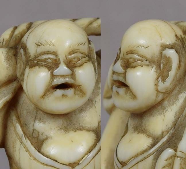 Early 19c netsuke HOTEI on bag - 5