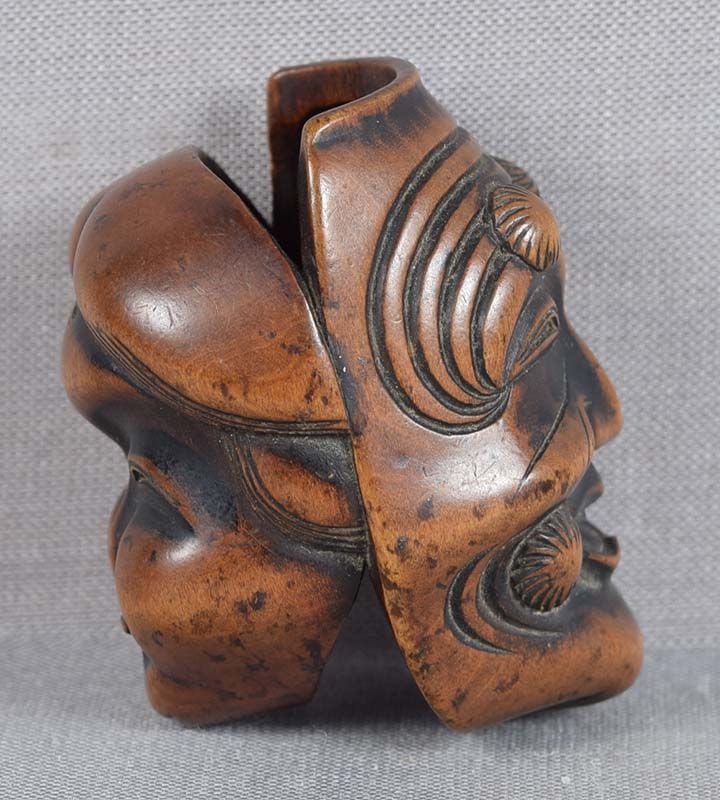 Early 19c netsuke OKINA & OKAME masks - 2