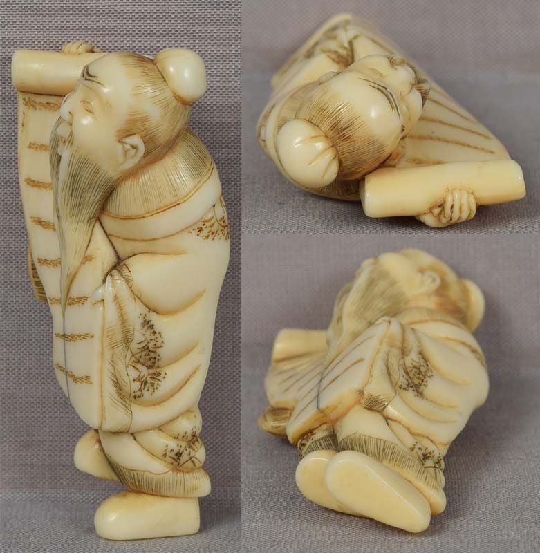18c netsuke SENNIN with long scroll - 5