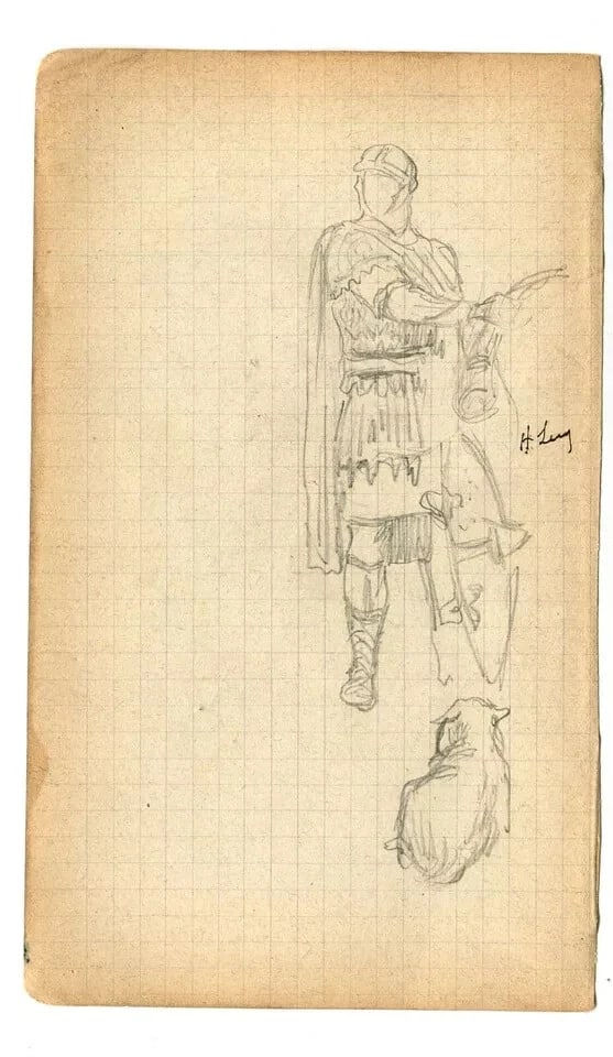Italian Pencil Drawing Roman Figure Portrait, Knight Signed - 7