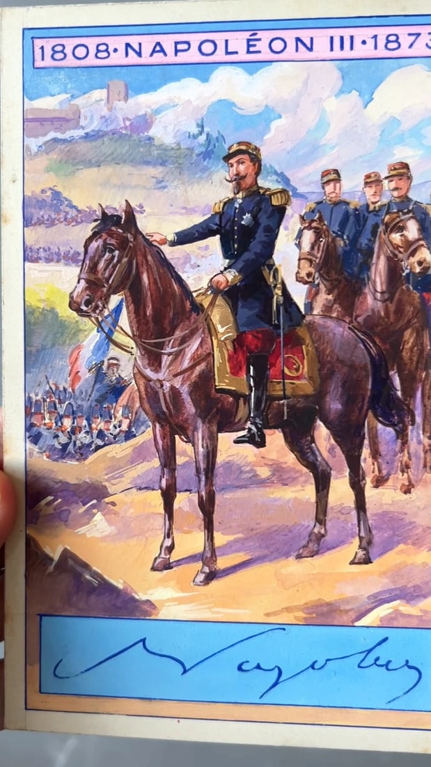 Vintage Drawing Gouache Napoleon III at the Solferino Battle 1859 - 2