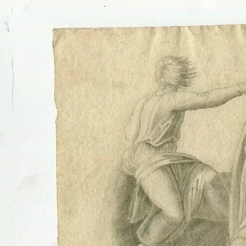 Religious Scene People - Drawing Antique Pencil Original 19th century - 3