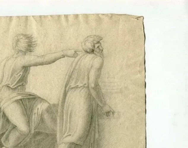 Religious Scene People - Drawing Antique Pencil Original 19th century - 5