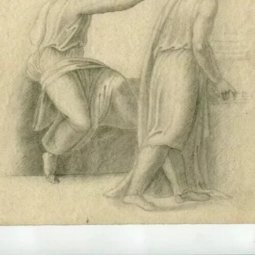 Religious Scene People - Drawing Antique Pencil Original 19th century - 7