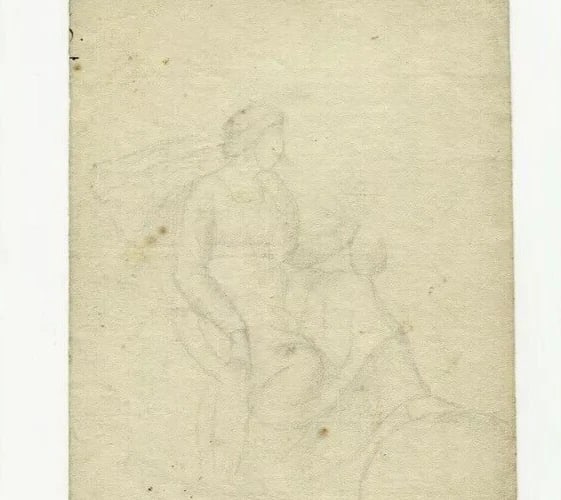 19th century Religion Mythological Women - Antique Pencil Drawing - 4