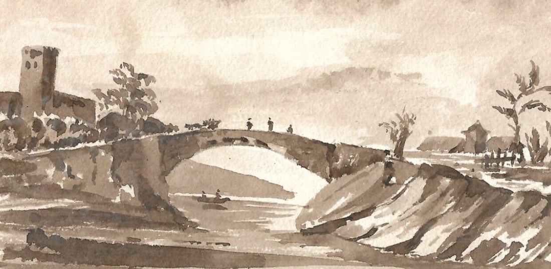 French Boat Sea People Maritime Bridge - Ink Drawing Antique 19th century - 3