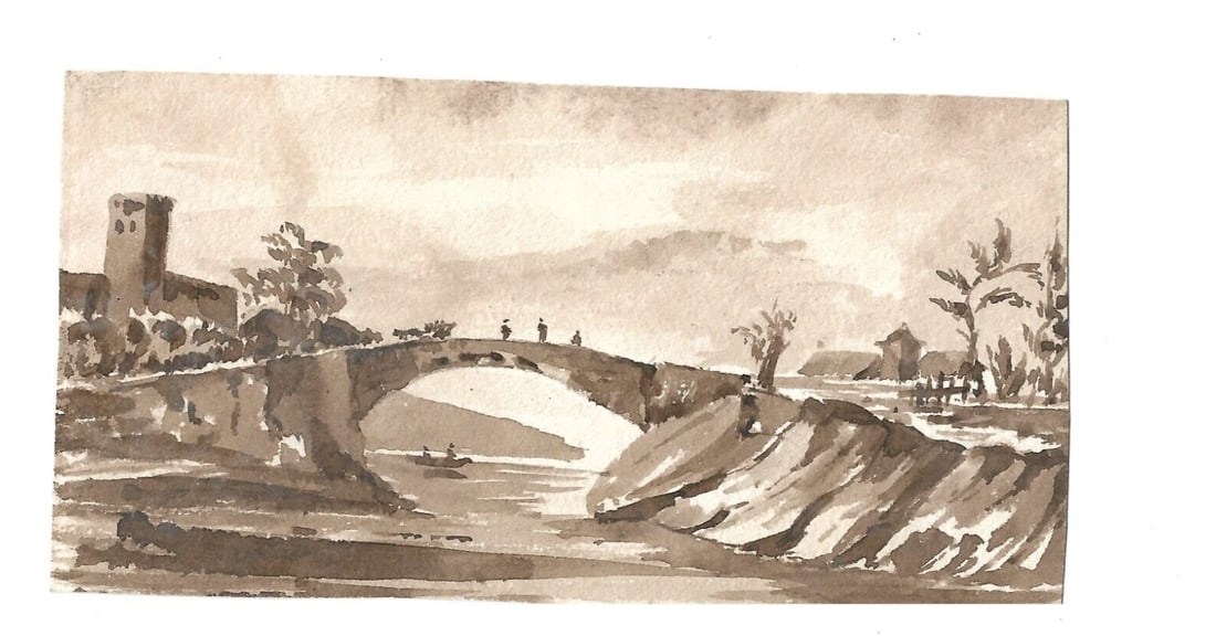 French Boat Sea People Maritime Bridge - Ink Drawing Antique 19th century - 4