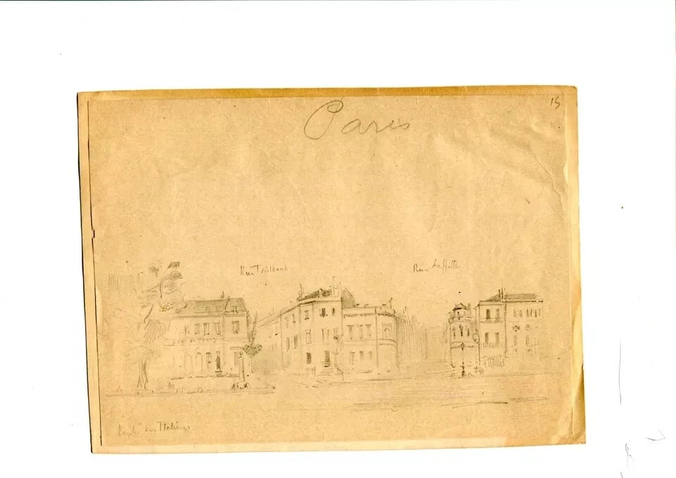 19th century Boulevard des Italiens Paris - Drawing Antique Pencil Original - 2