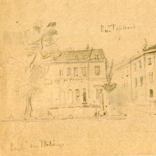19th century Boulevard des Italiens Paris - Drawing Antique Pencil Original - 4