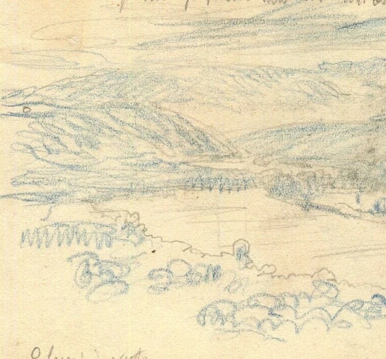 Mountain, River Landscape 1941 - Drawing Vintage Pencil Original signed - 3
