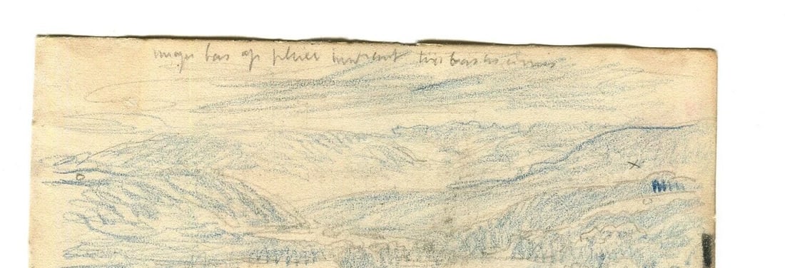 Mountain, River Landscape 1941 - Drawing Vintage Pencil Original signed - 7