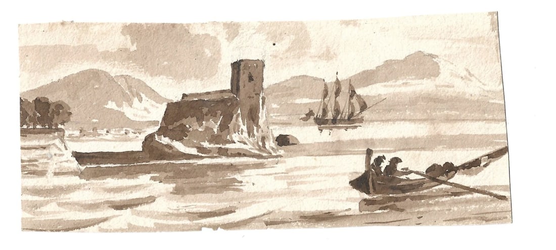 French Ink Drawing Castle Landscape Dikeos Collection Antique - 2