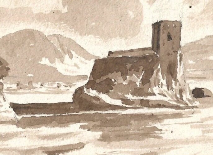 French Ink Drawing Castle Landscape Dikeos Collection Antique - 3