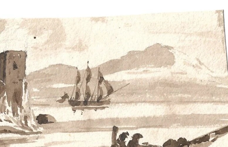 French Ink Drawing Castle Landscape Dikeos Collection Antique - 4