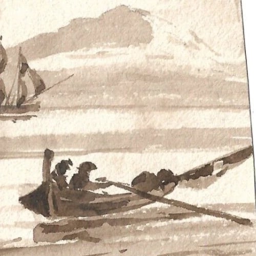 French Ink Drawing Castle Landscape Dikeos Collection Antique - 6