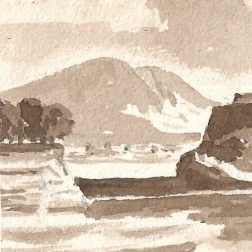 French Ink Drawing Castle Landscape Dikeos Collection Antique - 7