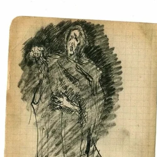 Death Figure, Portrait - Drawing Antique Pencil Original - 3