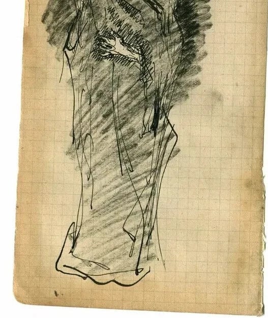Death Figure, Portrait - Drawing Antique Pencil Original - 4