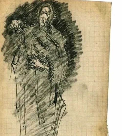 Death Figure, Portrait - Drawing Antique Pencil Original - 5