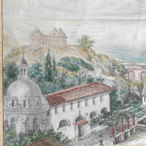 Vintage Drawing Original Cityscape Italian Landscape with Bridge - 3