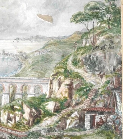Vintage Drawing Original Cityscape Italian Landscape with Bridge - 4