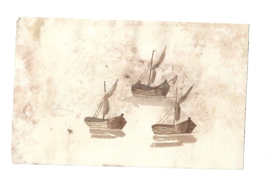 Antique Ink Drawing Original 19th century Boats Sketches - 2