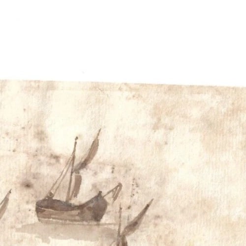 Antique Ink Drawing Original 19th century Boats Sketches - 5