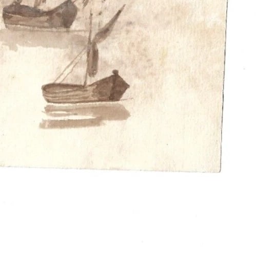 Antique Ink Drawing Original 19th century Boats Sketches - 7