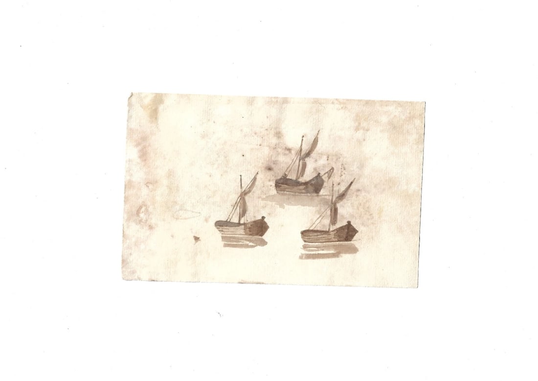 Antique Ink Drawing Original 19th century Boats Sketches - 8