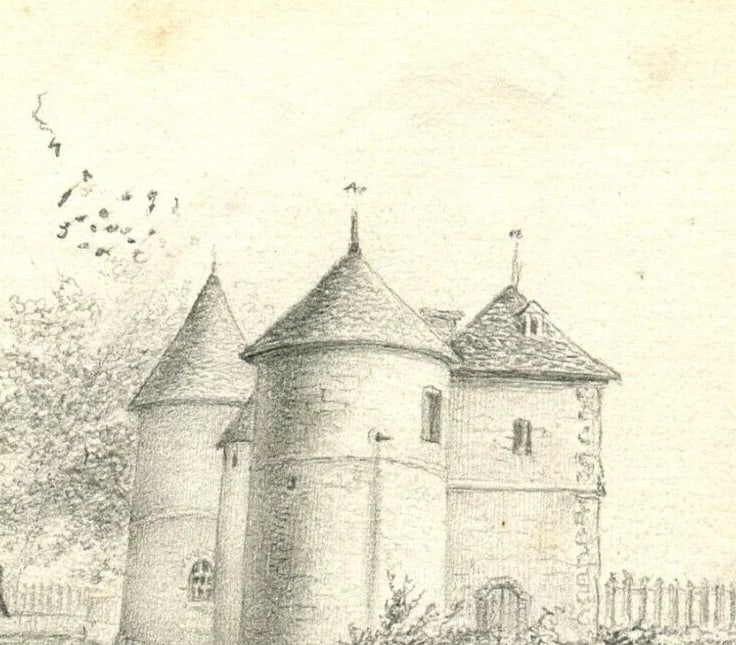 Antique Pencil Original Drawing 19th century Loigny Castle Landscape - 6