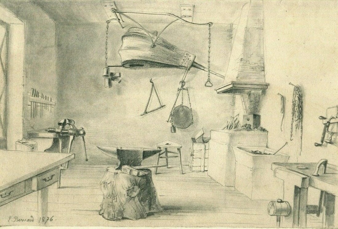 Antique Pencil Original Drawing Atelier of Lignon, House 19th century 1876: Title: Antique Pencil Original Drawing Atelier of Lignon, House 19th century 1876 Description: Pencil on paper 17 x 25,5 cm stains, laminated on paper ref: 17 Reserve: $50.00 Shipping: Domestic: