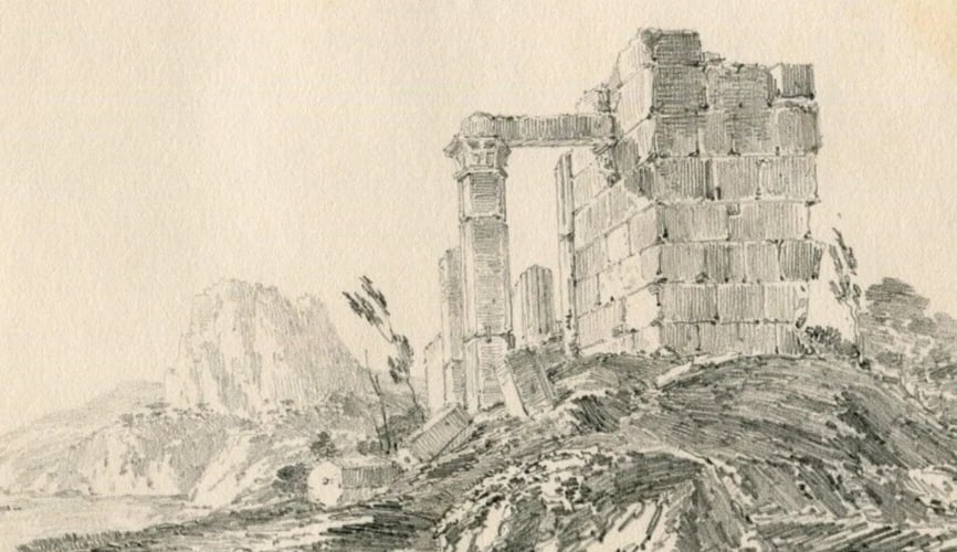 19th century Ruins Castle Landscape - Antique Pencil Drawing Original (1 of 8)