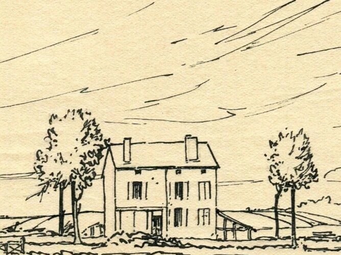 French Champenoux Laneuvelotte Rood - Ink Drawing Signed Antique - 2