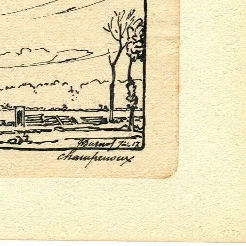 French Champenoux Laneuvelotte Rood - Ink Drawing Signed Antique - 4