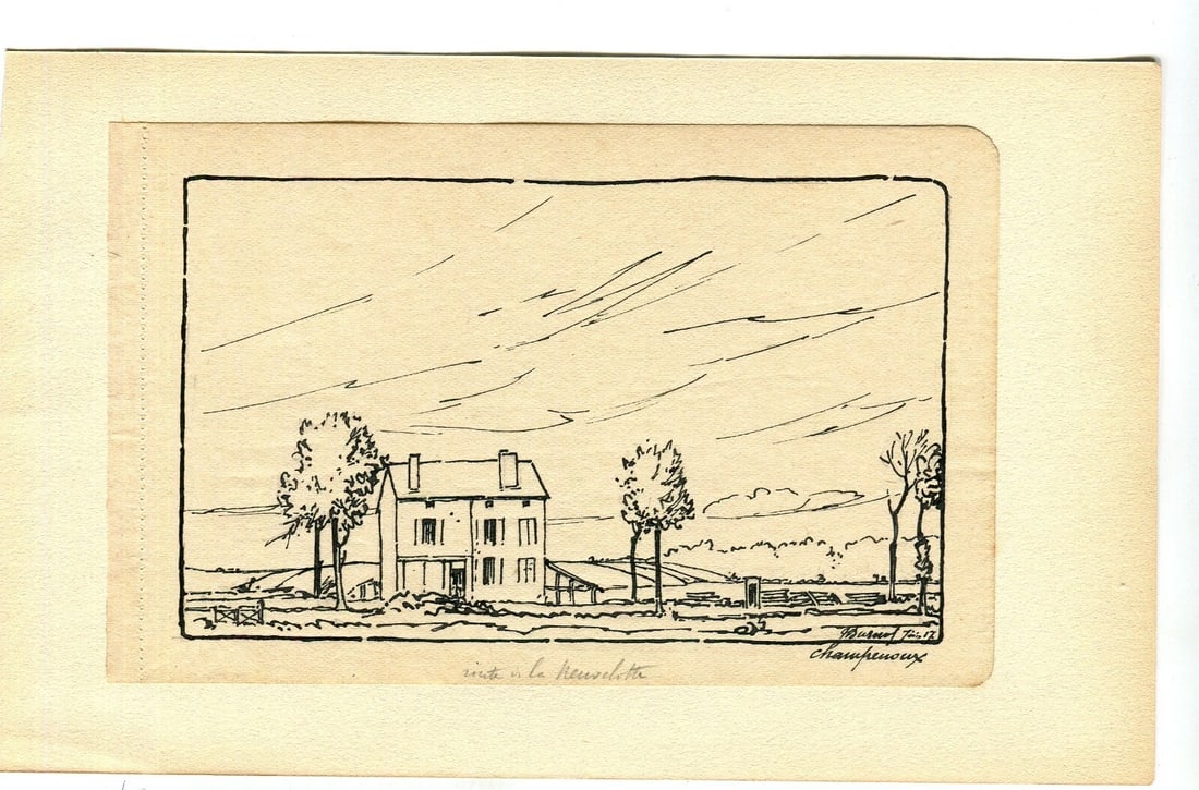 French Champenoux Laneuvelotte Rood - Ink Drawing Signed Antique - 6