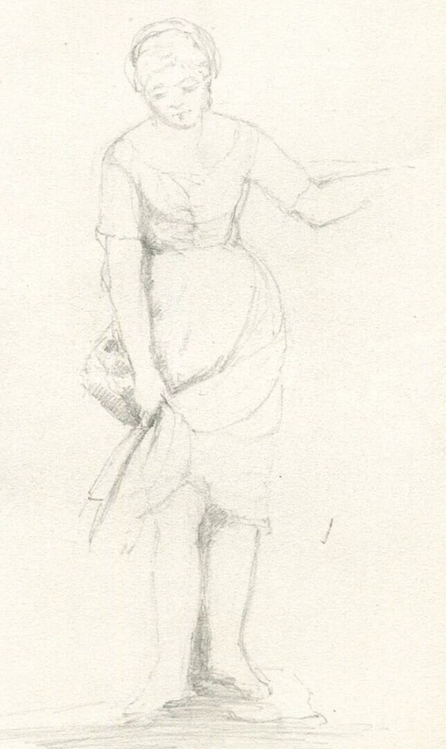 French Pencil Drawing Woman Portrait Lifting Up Her Dress Original (1 of 8)