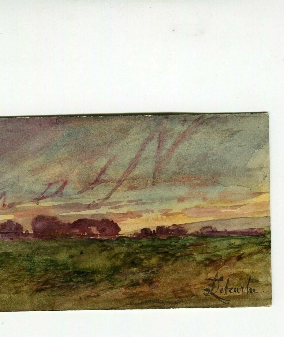 Vintage Original Drawing Landscape, Sunset, Forest, Trees - 2