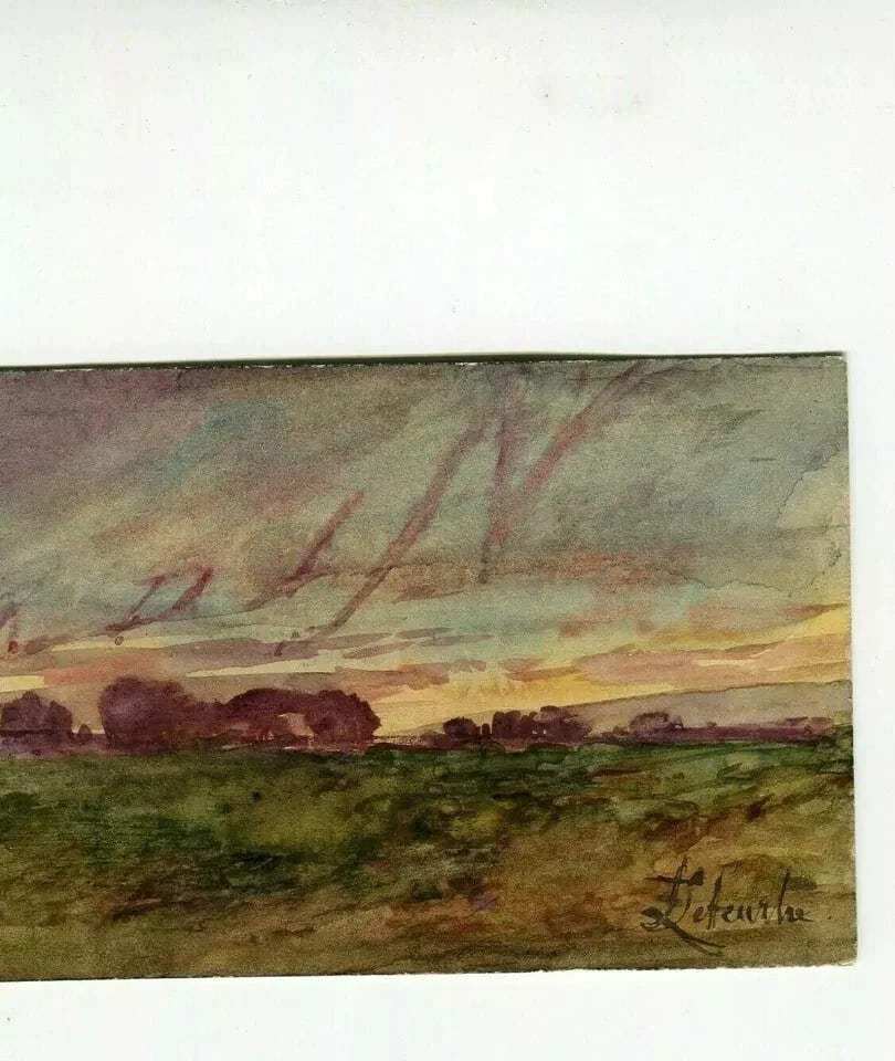 Vintage Original Drawing Landscape, Sunset, Forest, Trees - 8