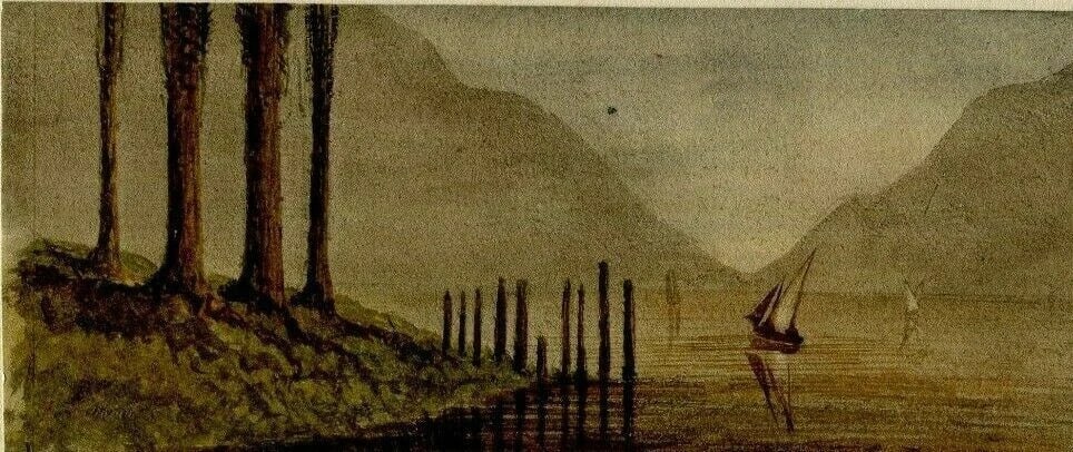 Geneva Lake, Switzerland Landscape Drawing Antique Original signed: Title: Geneva Lake, Switzerland Landscape Drawing Antique Original signed Description: Watercolor on paper 7,5 x 18,5 cm laminated on paper Reserve: $80.00 Shipping: Domestic: Flat-rate of $22.00 to