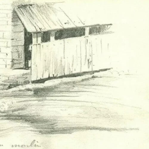 French Pencil Drawing Landscape River, Watermill Signed Antique - 4