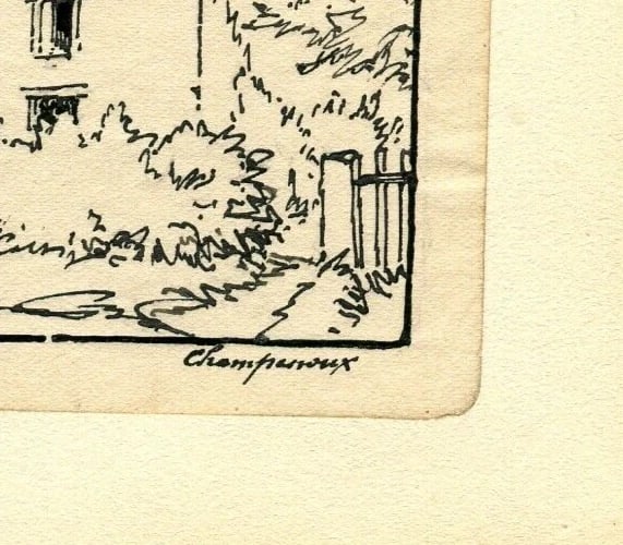 1917 Dated French Ink Drawing Village in Ruines, Lorraine Signed Antique - 7