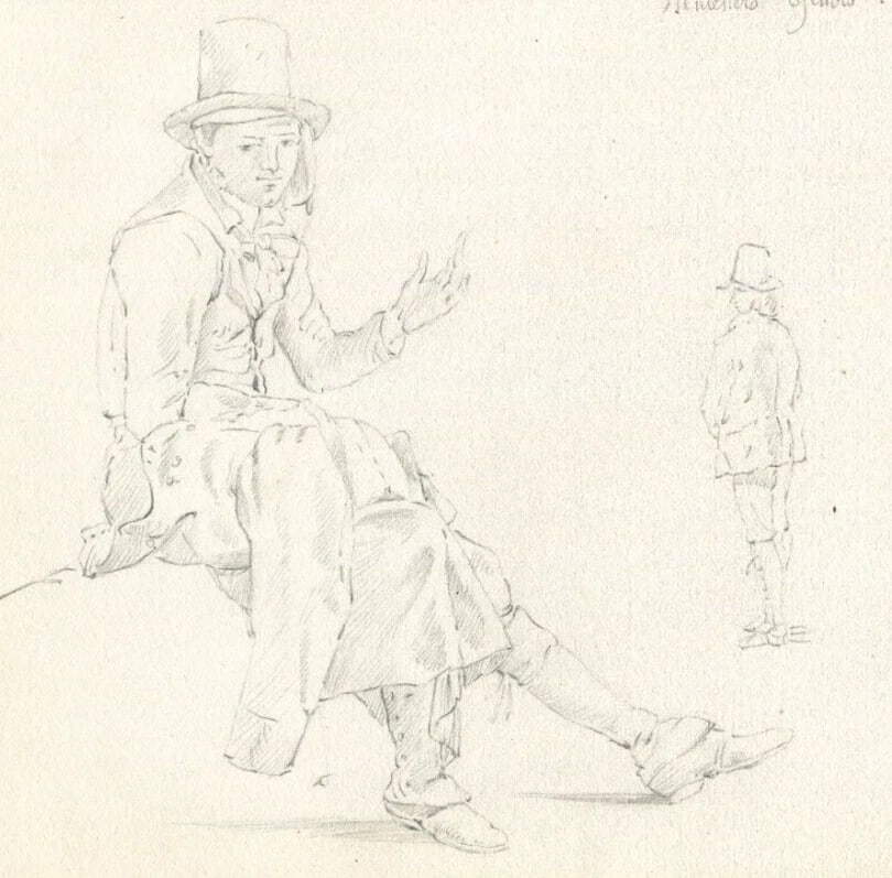 Antique Pencil Original Drawing 19th century Genoese Muleteers: Title: Antique Pencil Original Drawing 19th century Genoese Muleteers Description: Pencil on paper 19 x 28 cm folds, stains ref: 18 Reserve: $40.00 Shipping: Domestic: Flat-rate of $22.00 to anywhere