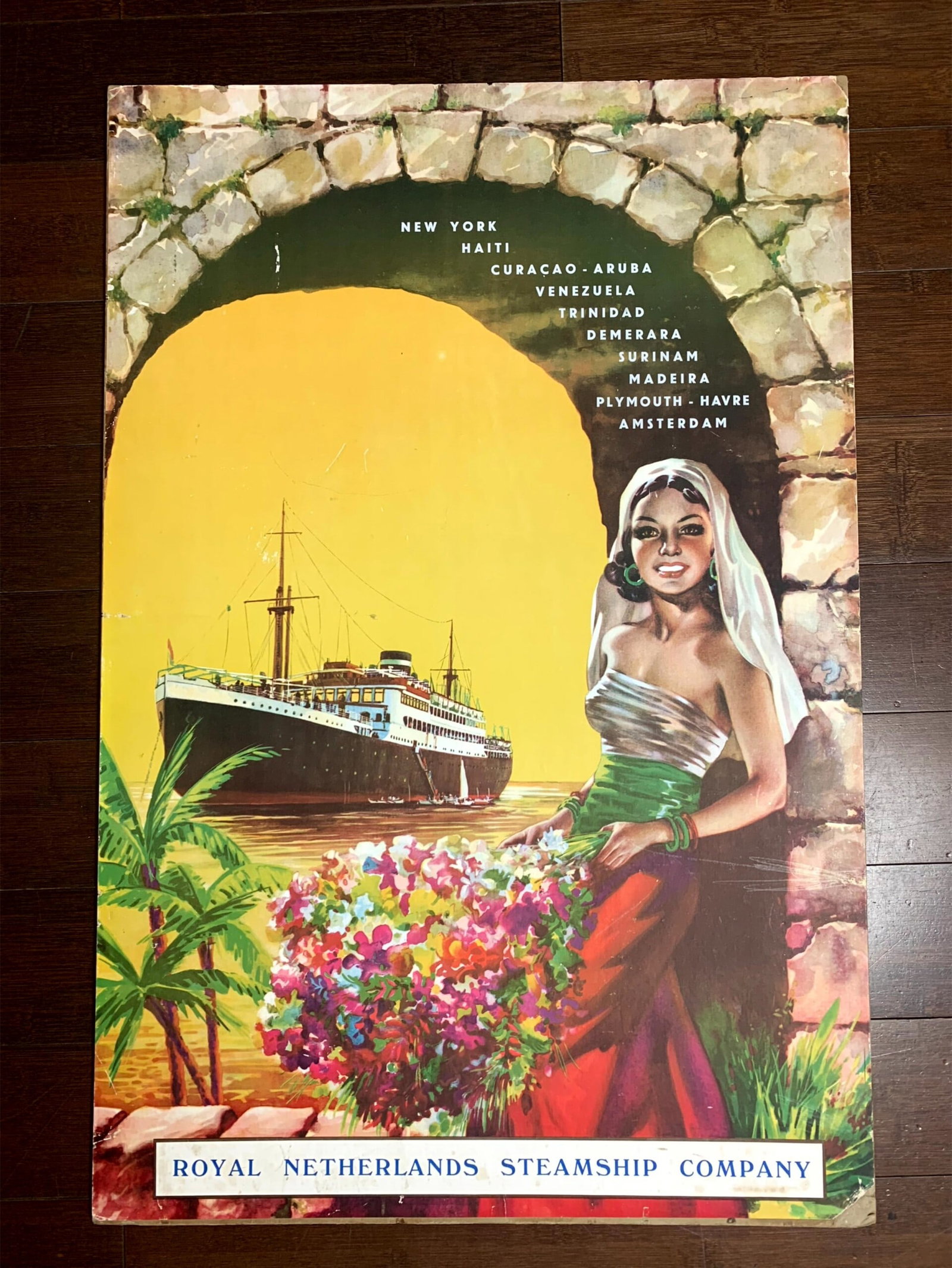 Royal Netherlands Steamship Company (1938) 19x29 Dutch Travel Poster - Board Backed - 2