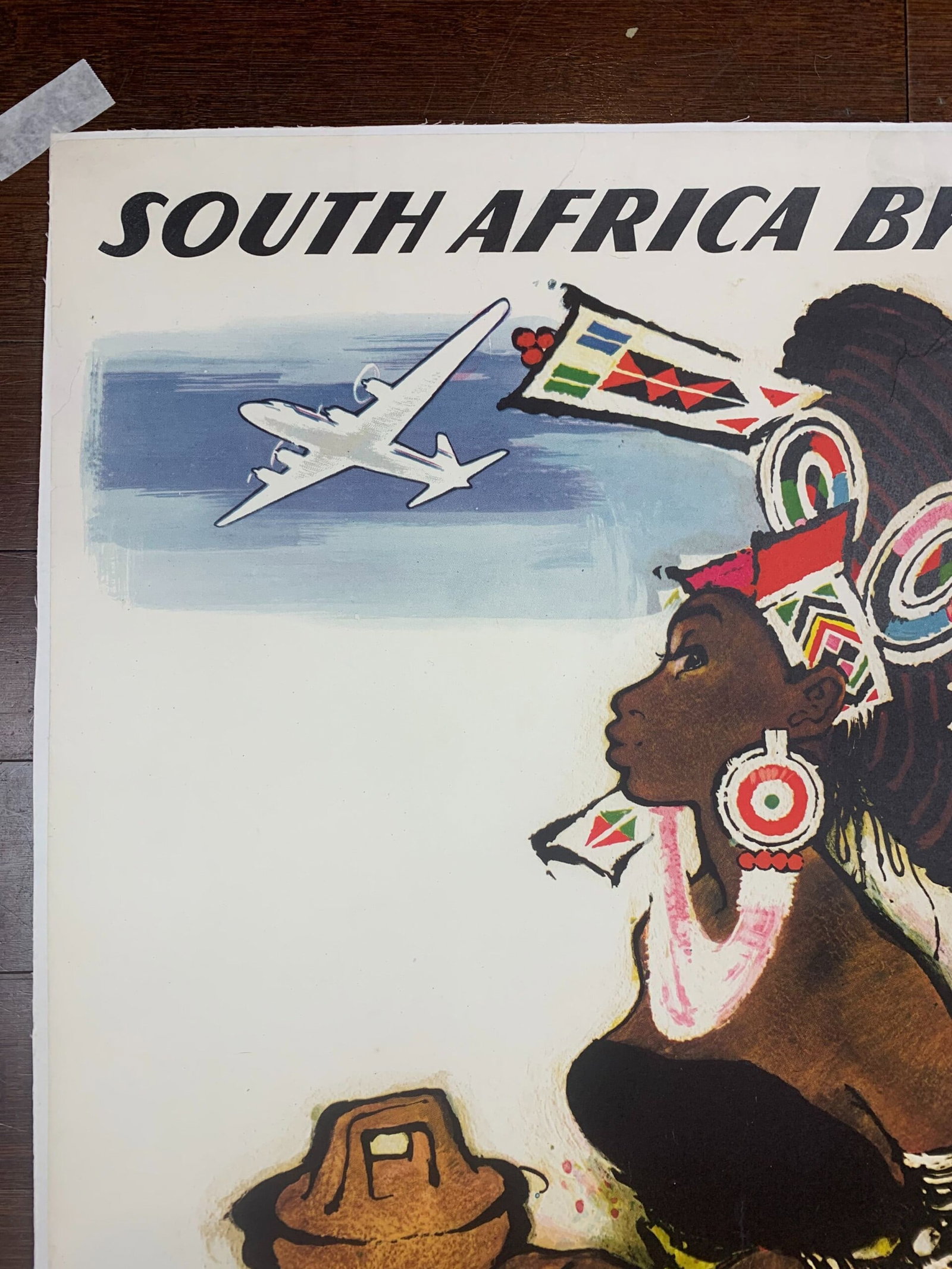 South Africa SAS Airlines - Art by Otto Nielsen (1954) 24.75 x 39.25 Swiss Travel Poster LB - 2