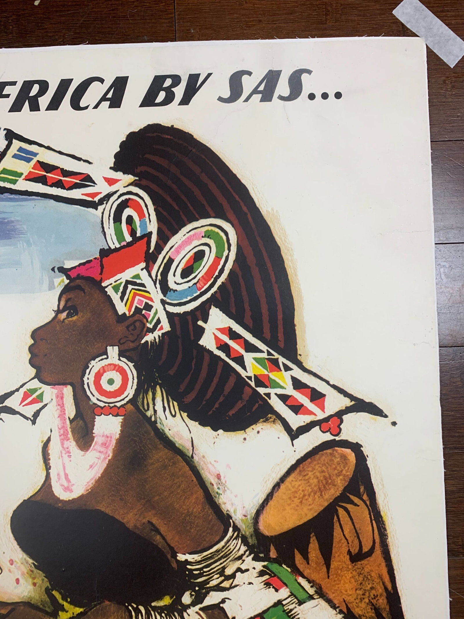 South Africa SAS Airlines - Art by Otto Nielsen (1954) 24.75 x 39.25 Swiss Travel Poster LB - 3