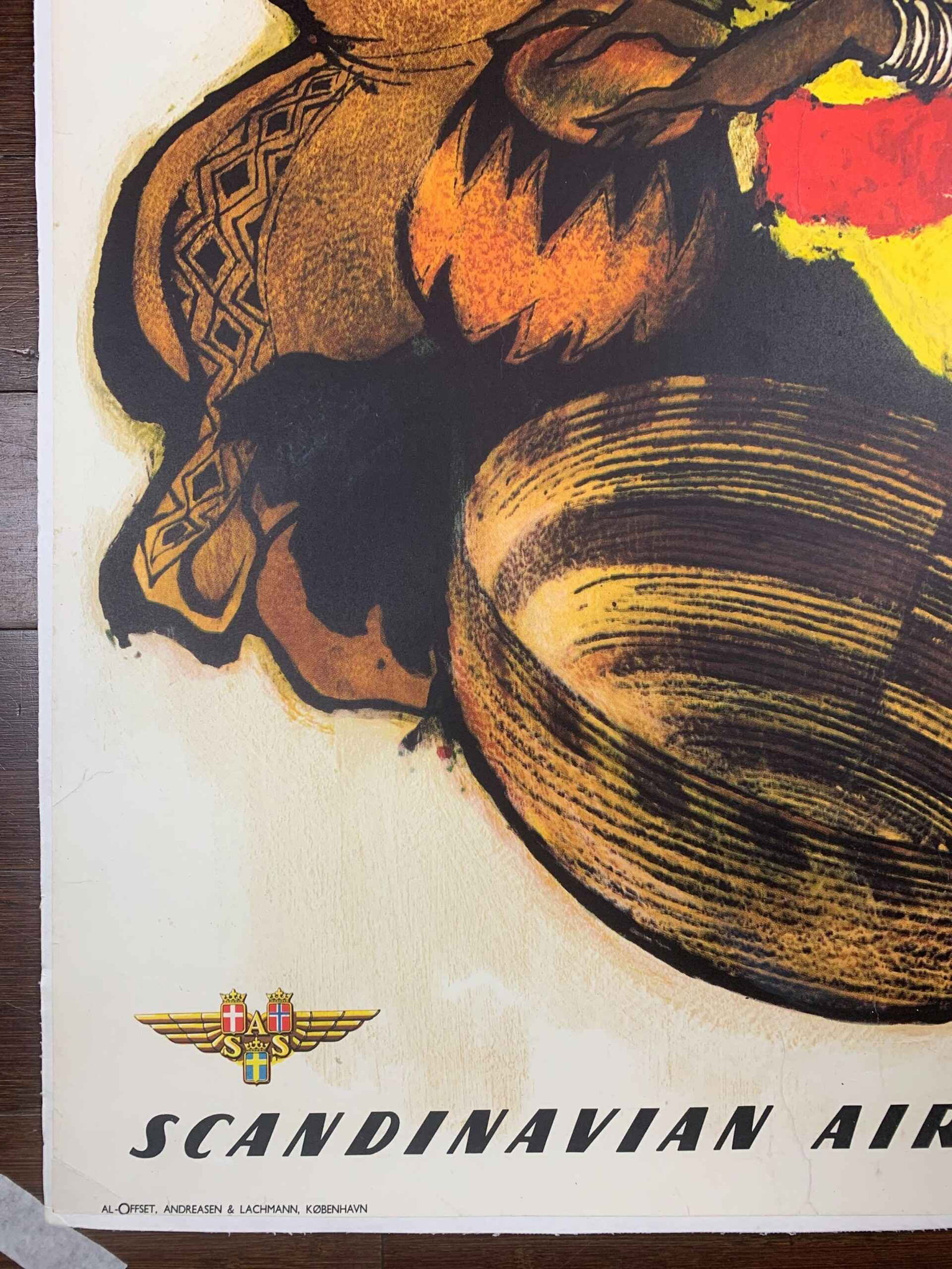 South Africa SAS Airlines - Art by Otto Nielsen (1954) 24.75 x 39.25 Swiss Travel Poster LB - 5